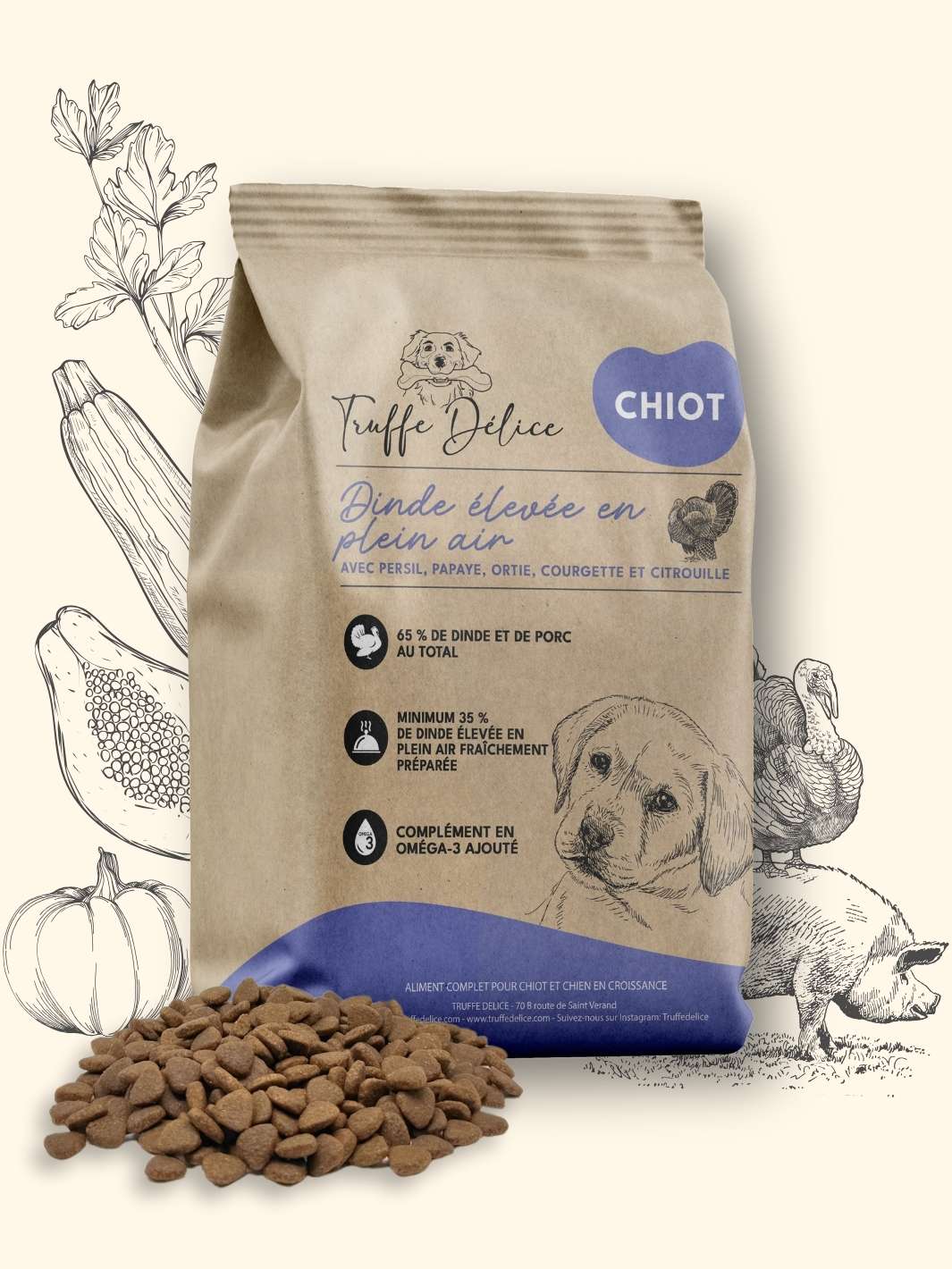 Croquettes chiot - Dinde & Cochon élevés en plein air - friandise_naturelle_pour_chien - TRUFFE DÉLICE