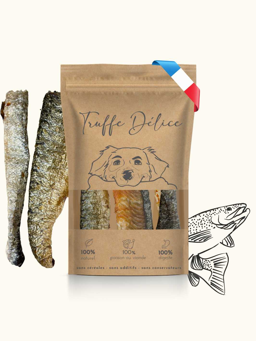 Sac Peau De Poisson Peau De Truite Pour Chien Riche En Oméga-3
