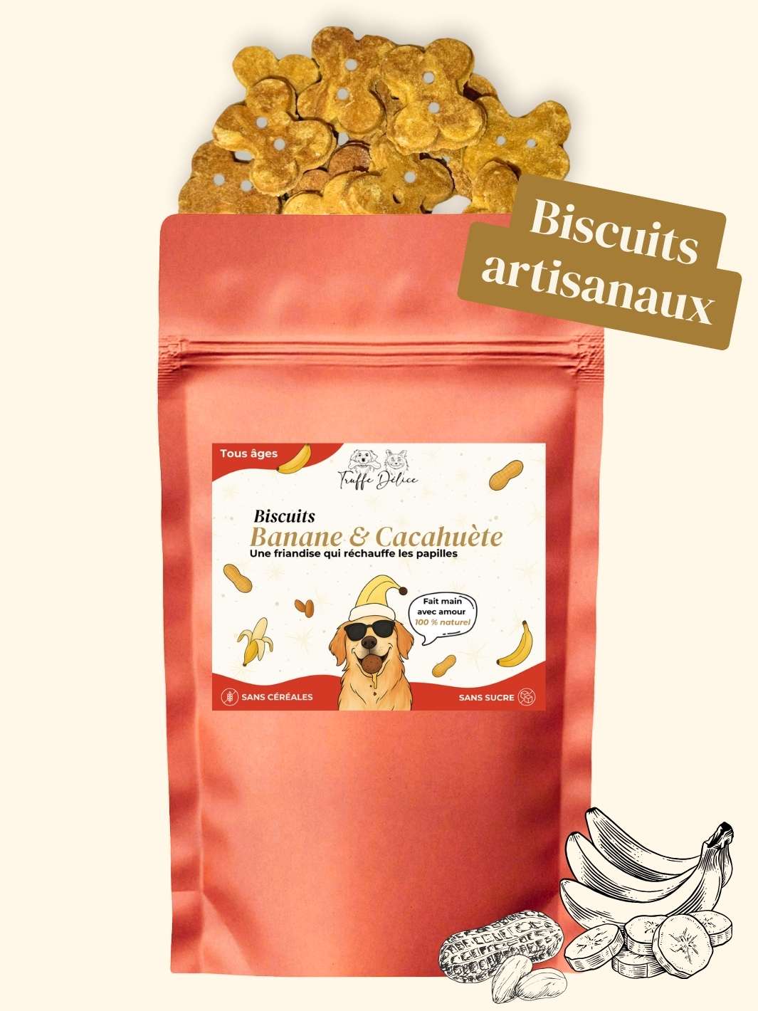 Biscuits banane & beurre de cacahuète - friandise_naturelle_pour_chien - TRUFFE DÉLICE