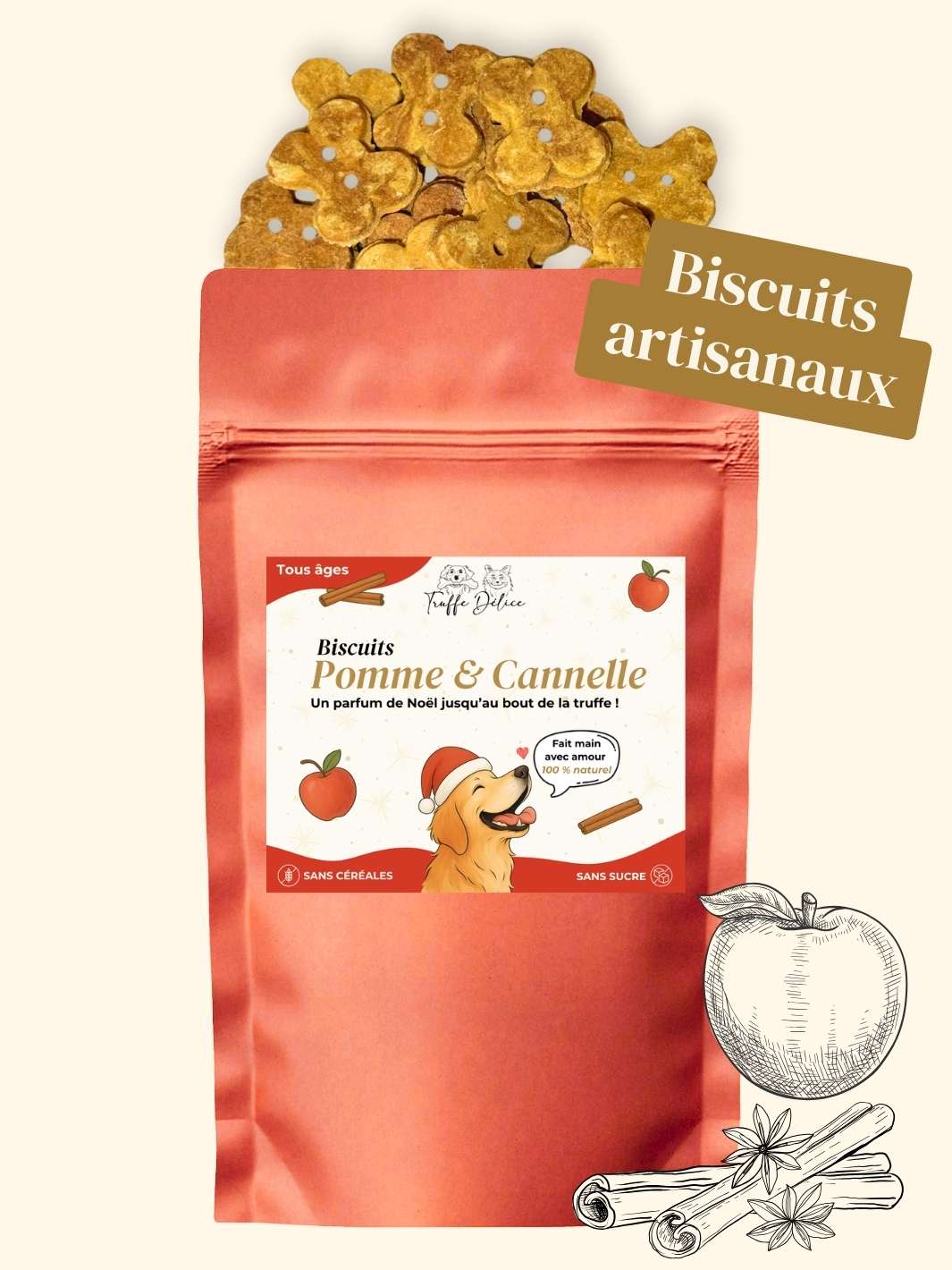 Biscuits pomme & cannelle - friandise_naturelle_pour_chien - TRUFFE DÉLICE