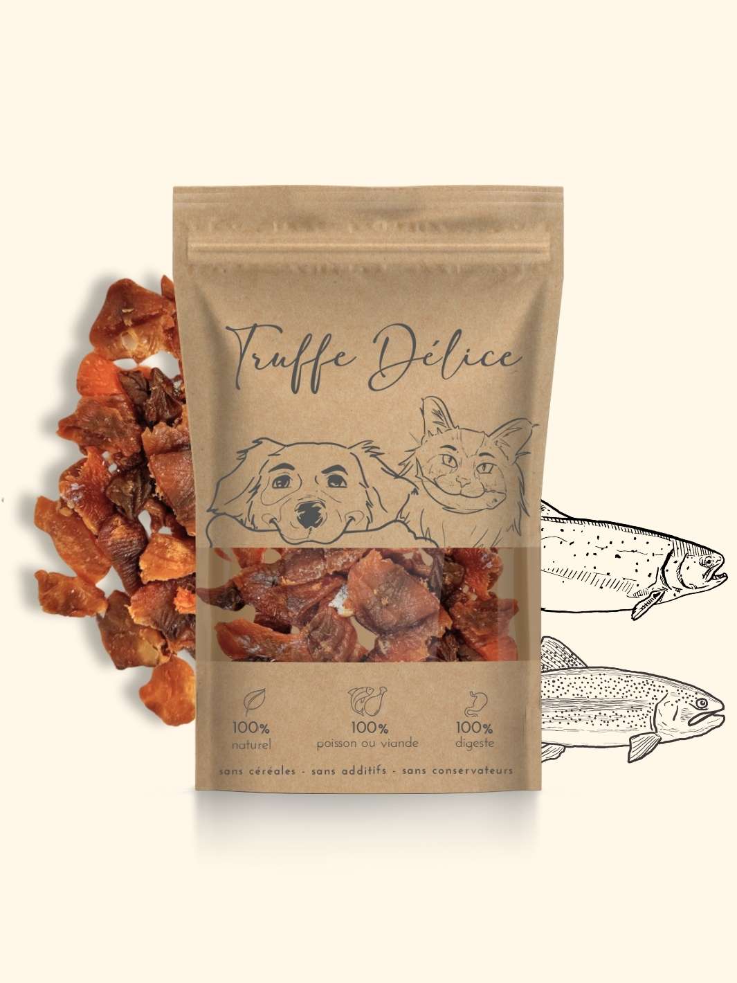 Chair fondante saumon et truite - friandise_naturelle_pour_chien - TRUFFE DÉLICE