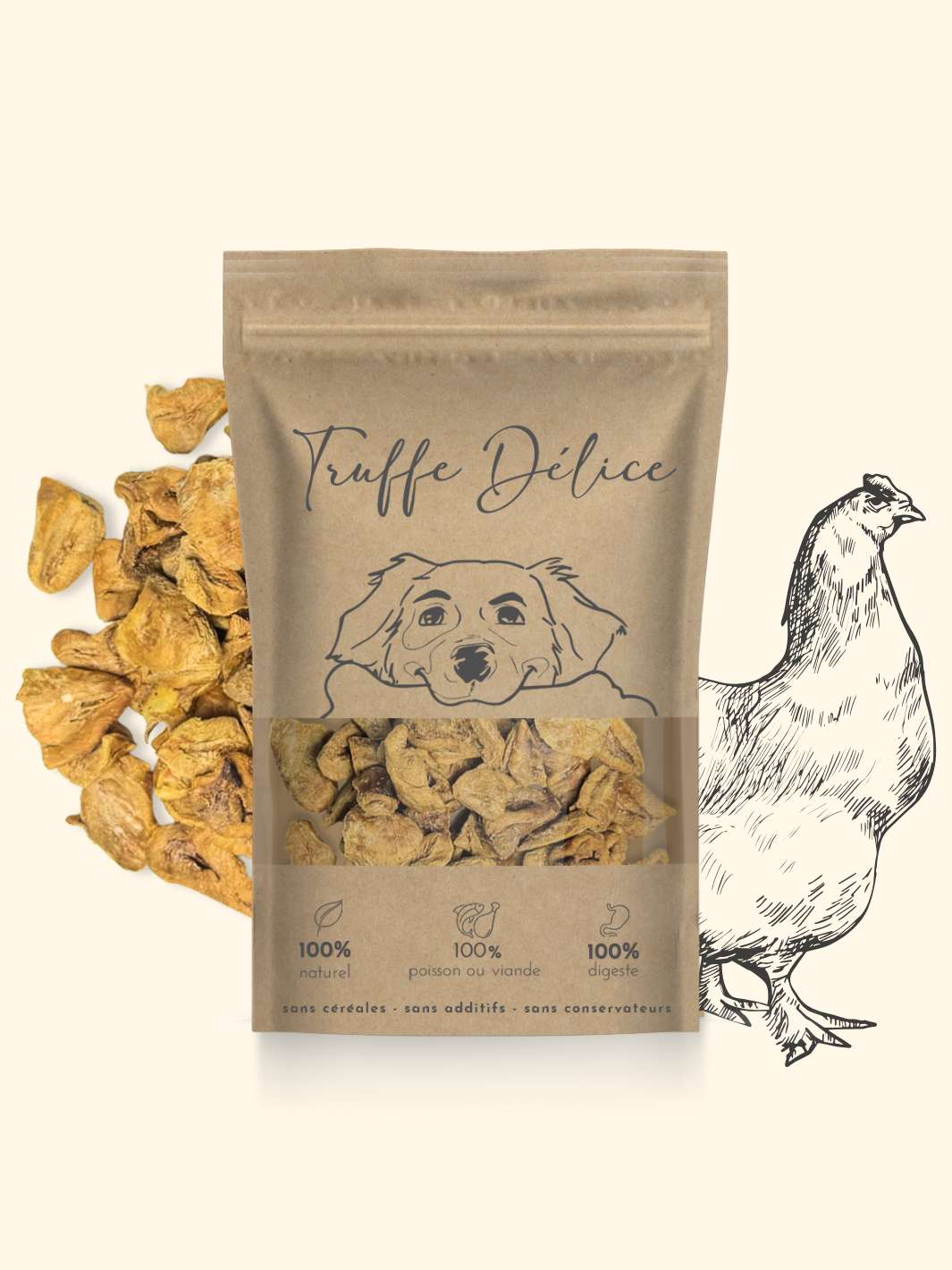 Coeur de poulet lyophilisé - friandise_naturelle_pour_chien - TRUFFE DÉLICE