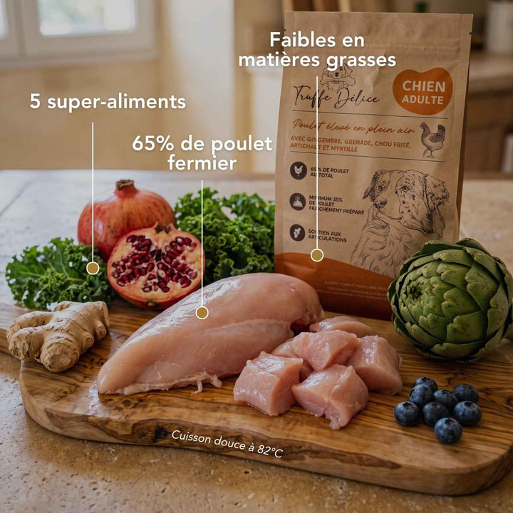 Croquettes chien adulte - Poulet élevé en plein air - friandise_naturelle_pour_chien - TRUFFE DÉLICE