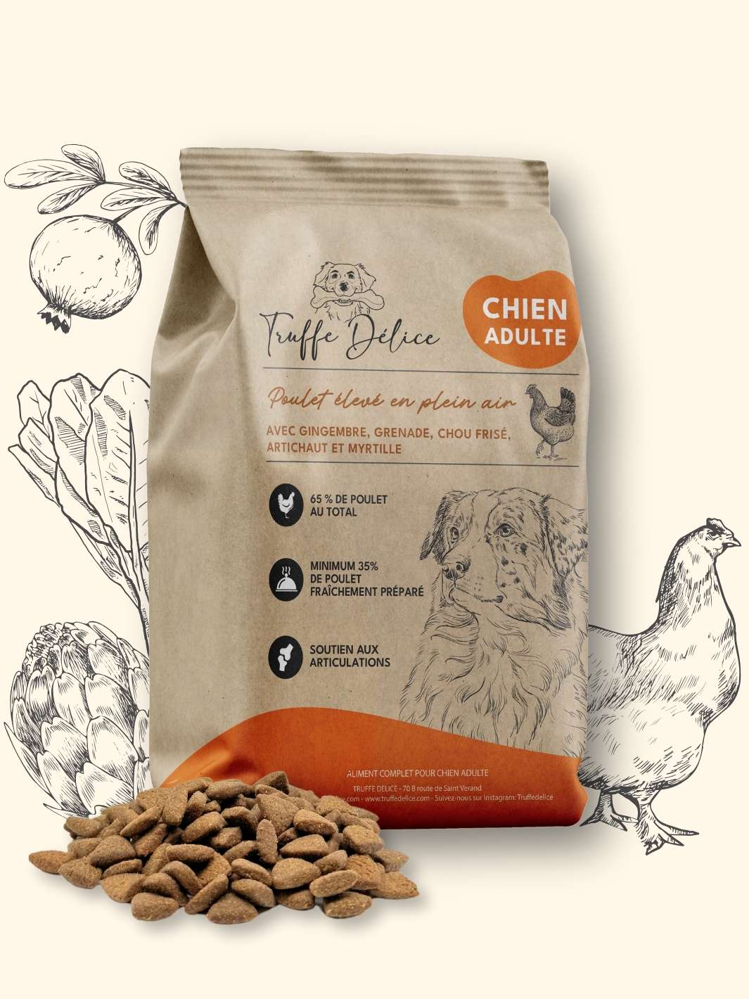 Croquettes chien adulte - Poulet élevé en plein air - friandise_naturelle_pour_chien - TRUFFE DÉLICE