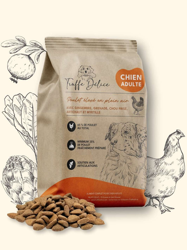 Croquettes chien adulte - Poulet élevé en plein air - friandise_naturelle_pour_chien - TRUFFE DÉLICE