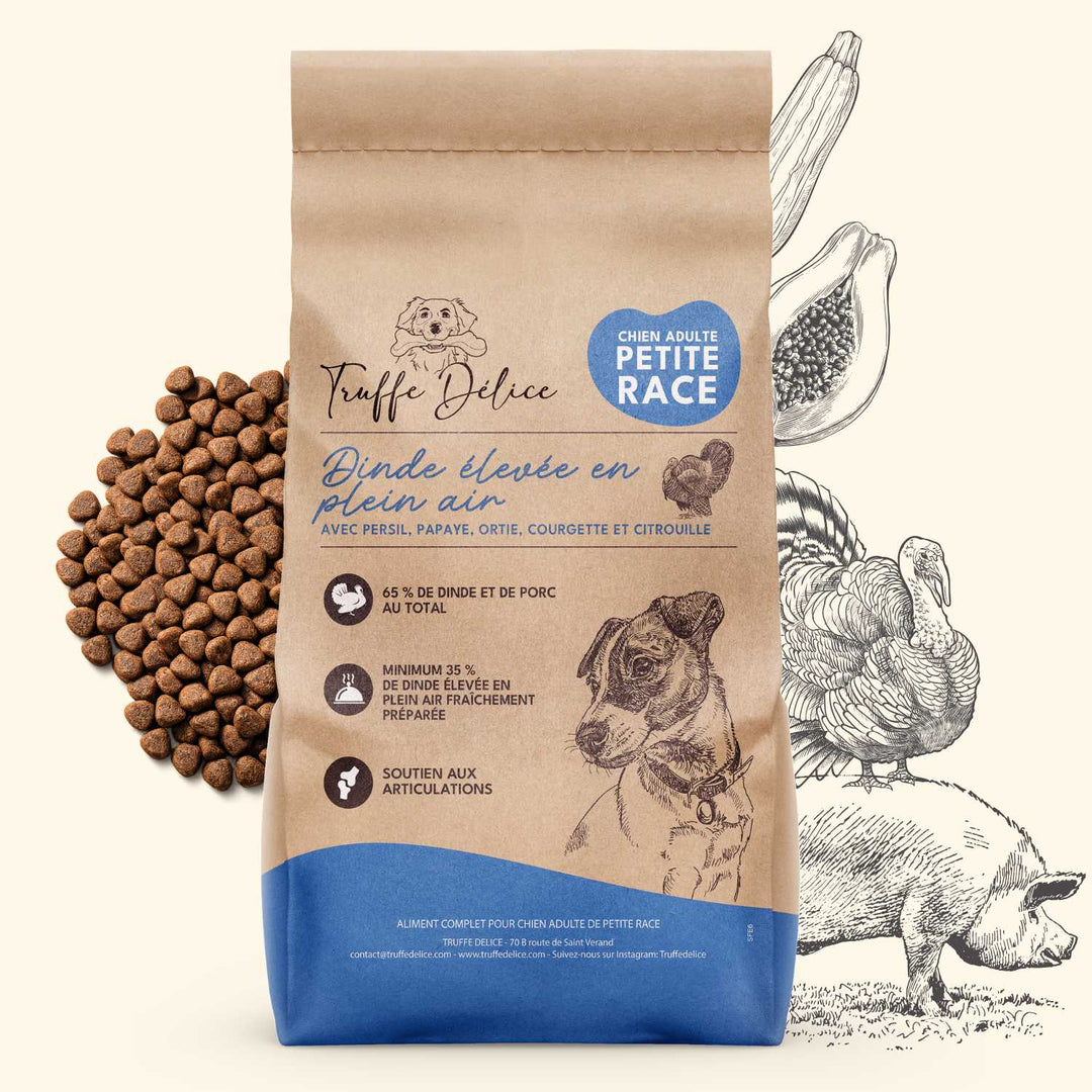 Croquettes petit chien adulte - Dinde & Cochon élevés en plein air - friandise_naturelle_pour_chien - TRUFFE DÉLICE