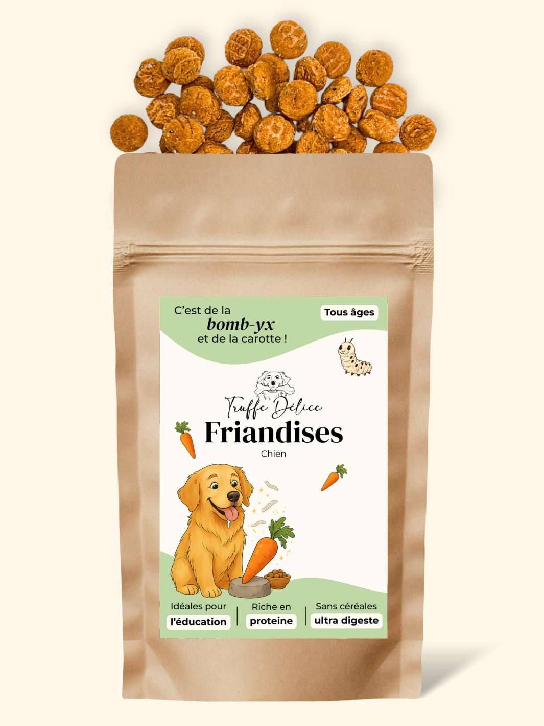 Friandises bombyx du mûrier & carotte - friandise_naturelle_pour_chien - TRUFFE DÉLICE