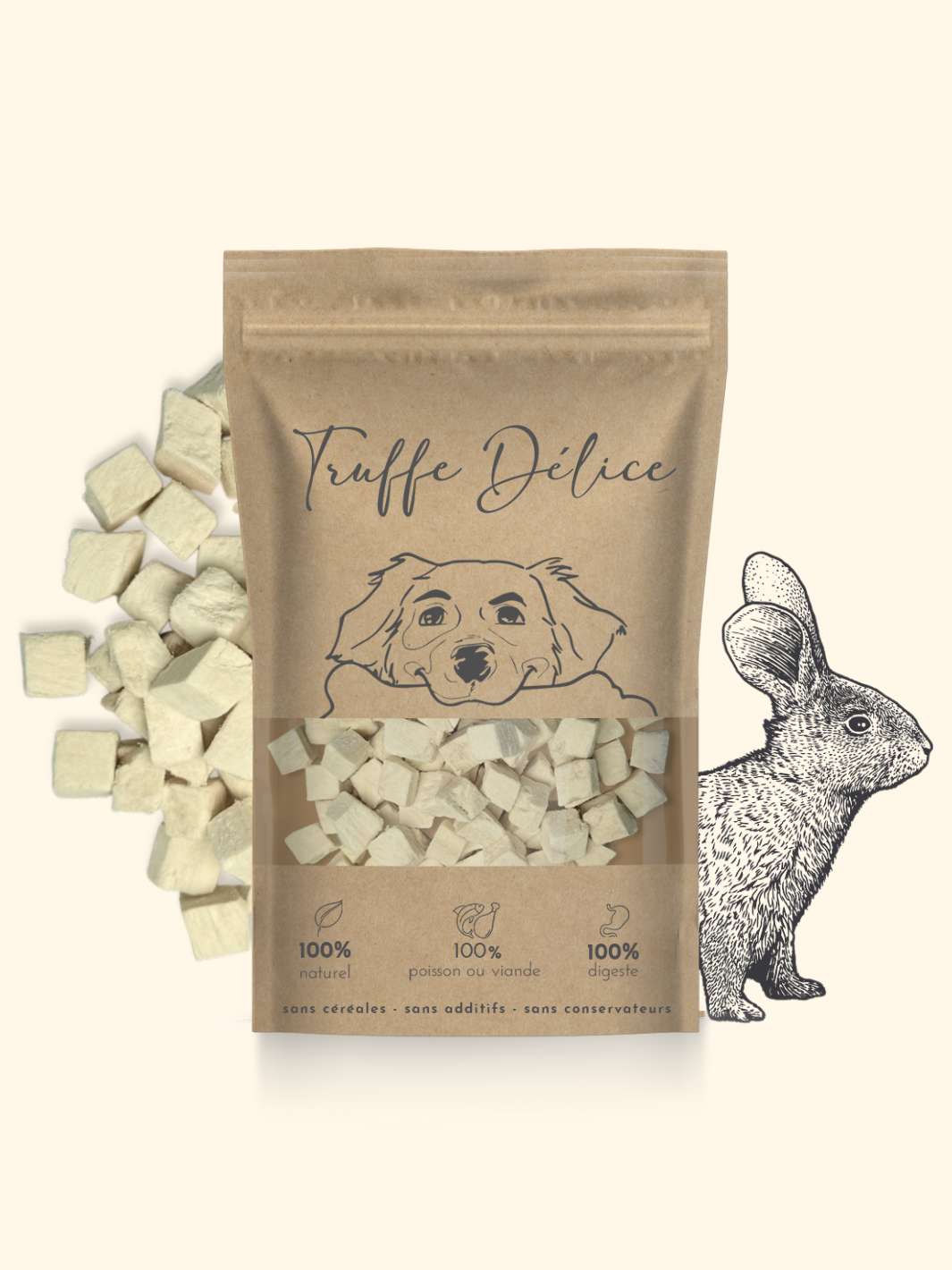 Friandises lapin lyophilisé - friandise_naturelle_pour_chien - TRUFFE DÉLICE