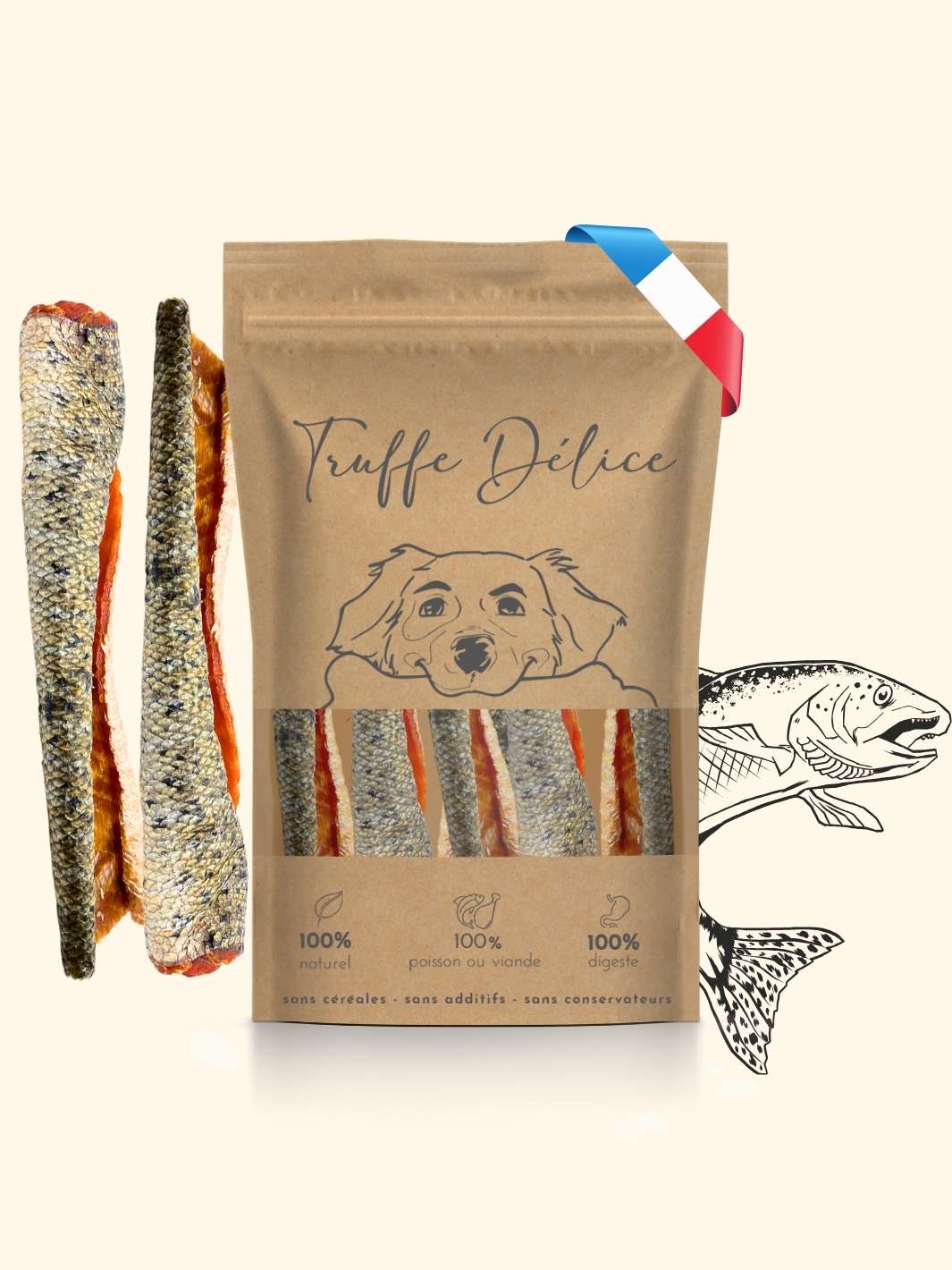 Peaux de saumon à la chair fondante - friandise_naturelle_pour_chien - TRUFFE DÉLICE