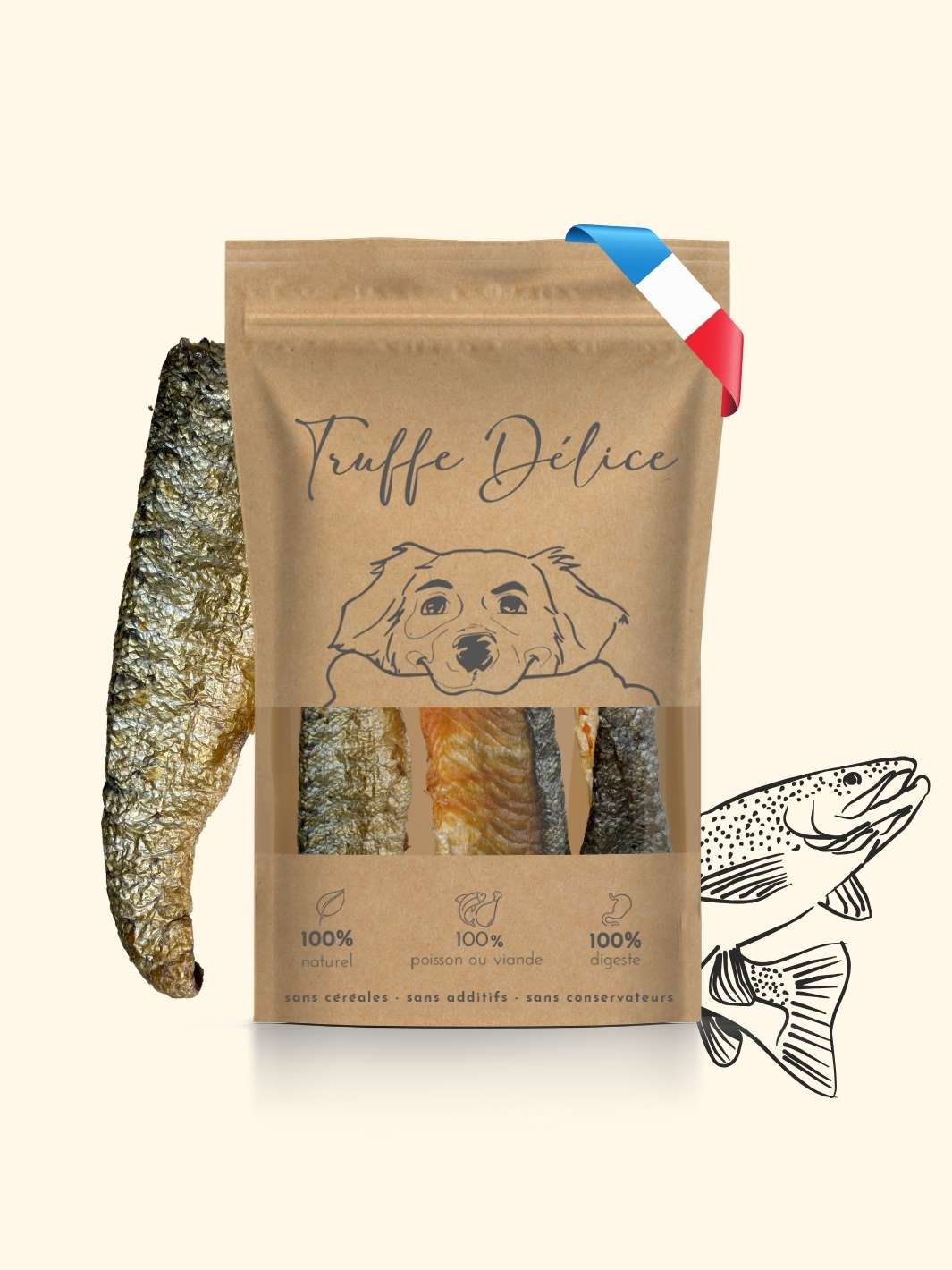 Peaux de truite à la chair fondante - friandise_naturelle_pour_chien - TRUFFE DÉLICE