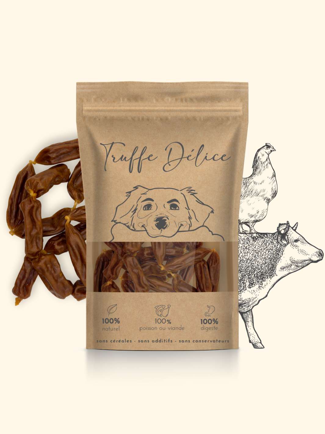 Saucisse chien bœuf & poulet - friandise_naturelle_pour_chien - TRUFFE DÉLICE