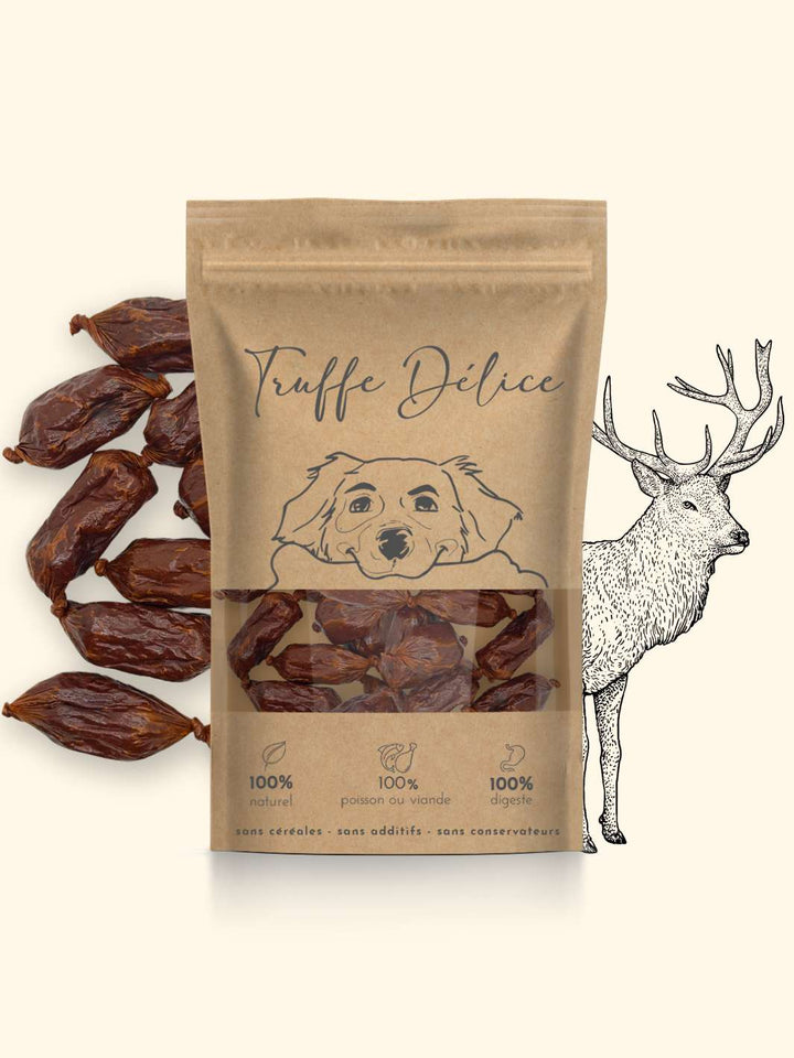 Saucisse chien cerf - friandise_naturelle_pour_chien - TRUFFE DÉLICE