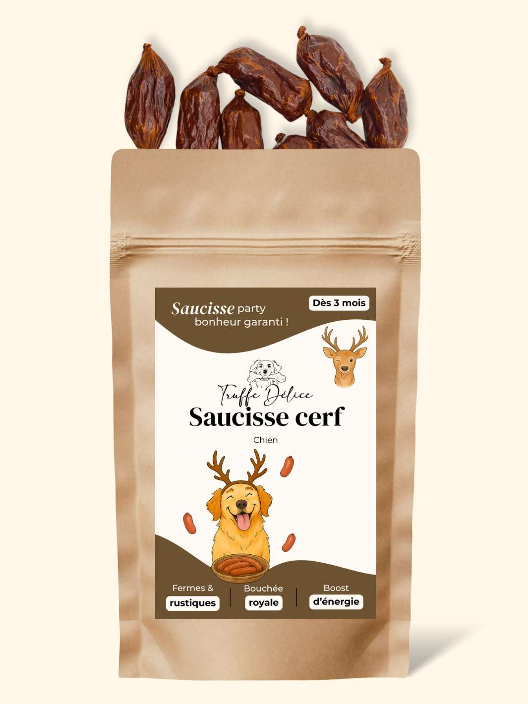Saucisse chien au cerf – friandises naturelles et digestes