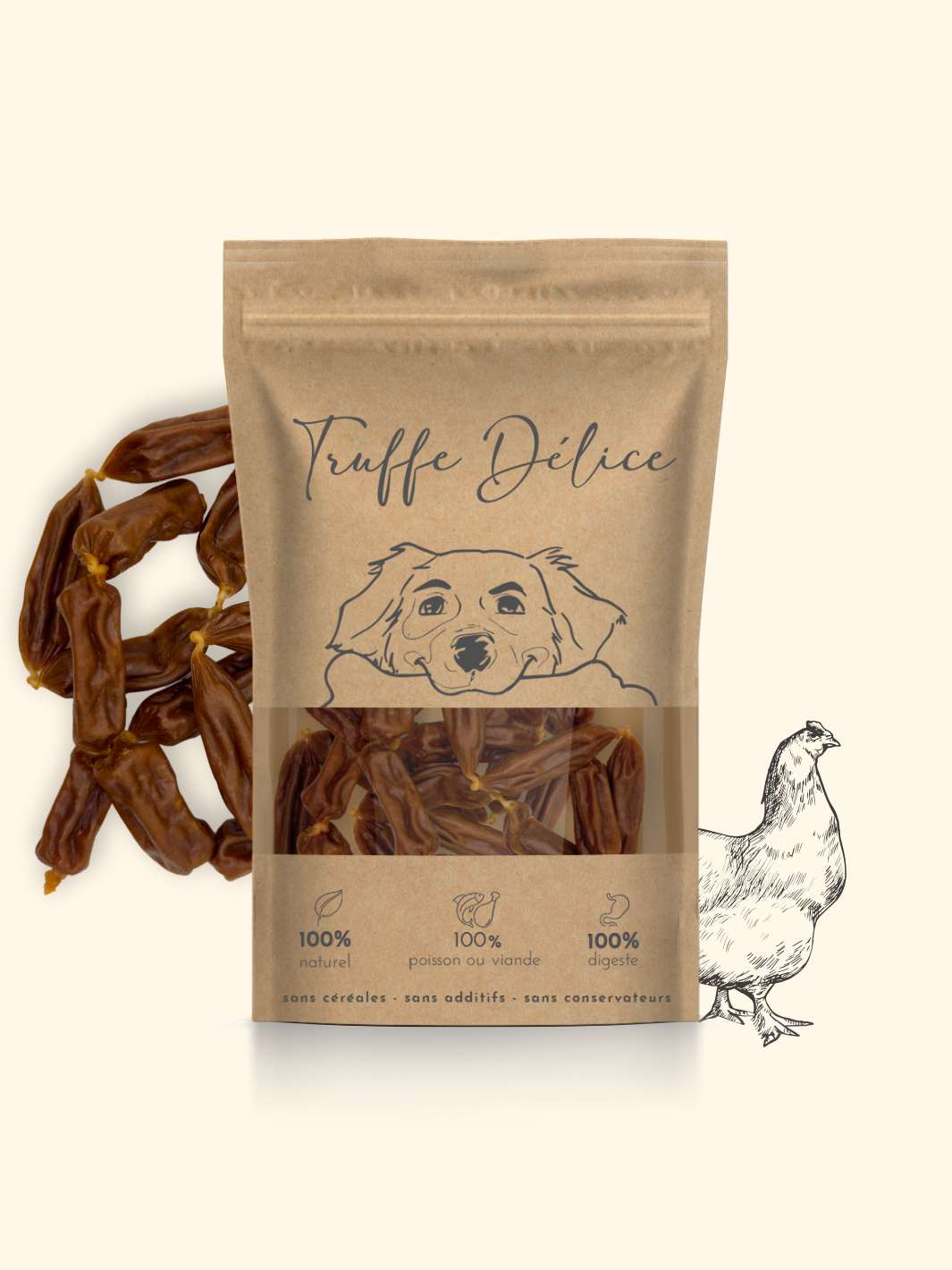 Saucisse chien poulet - friandise_naturelle_pour_chien - TRUFFE DÉLICE