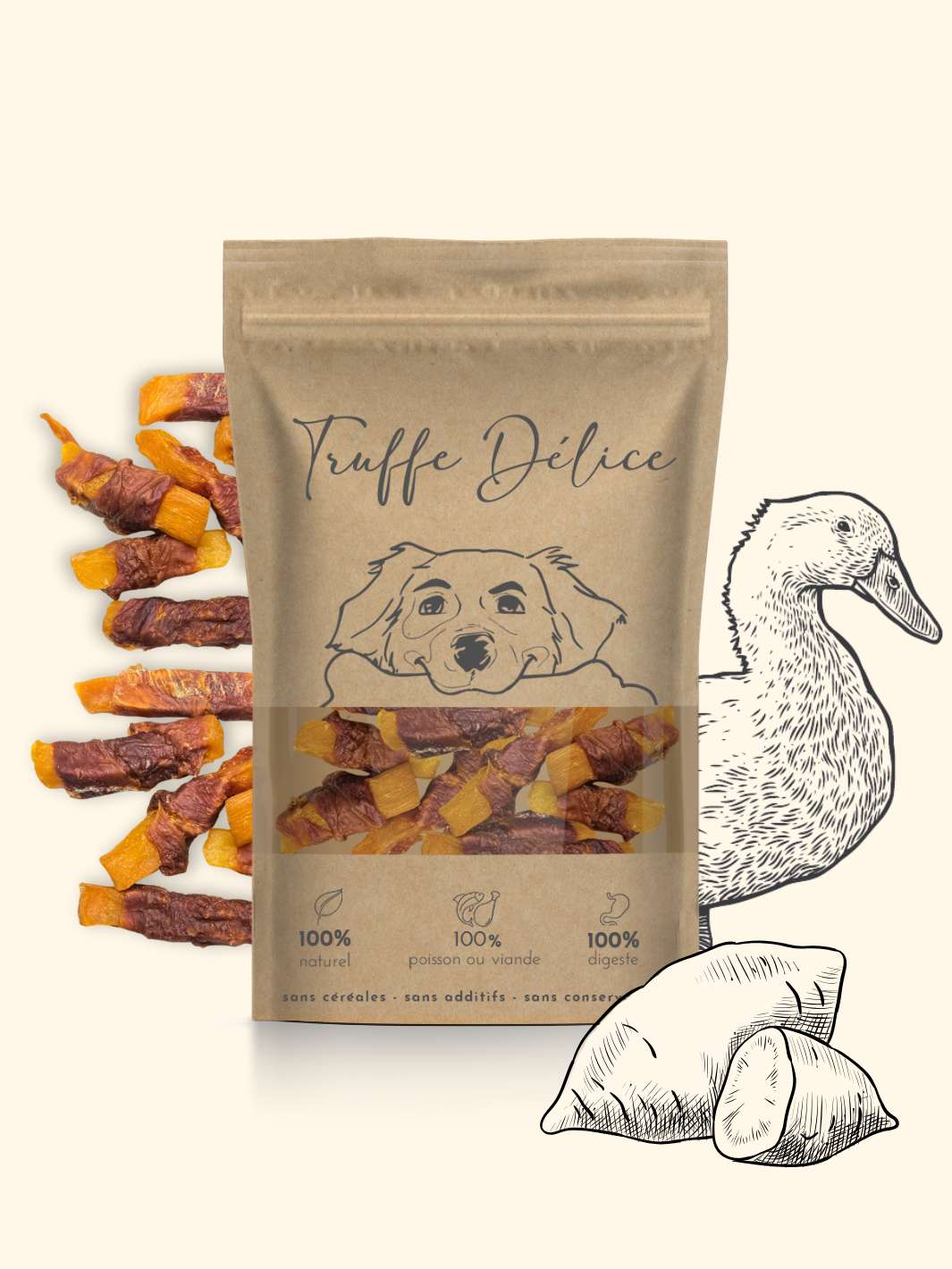 Sticks canard & patate douce - friandise_naturelle_pour_chien - TRUFFE DÉLICE
