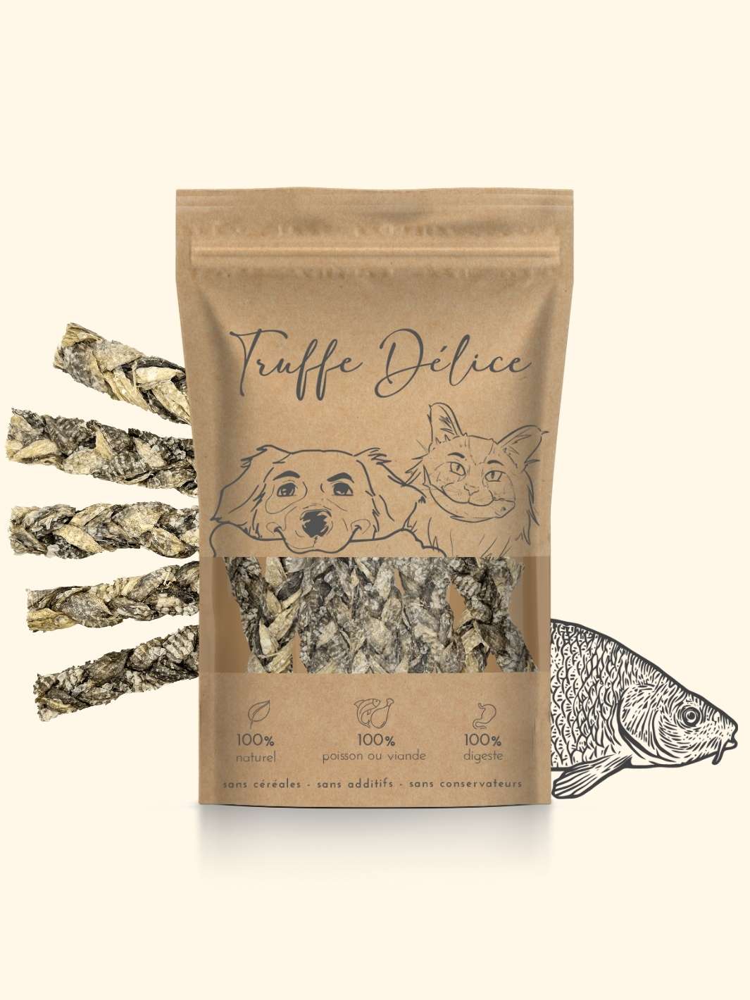 Tresses de peaux de morue - friandise_naturelle_pour_chien - TRUFFE DÉLICE